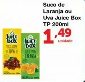 Suco de Laranja ou Uva Juice Box Tp 200ml