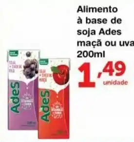 Roldão Alimento a Base de Soja Ades maca ou uva 200ml oferta