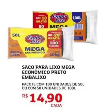Saco para lixo mega econômico preto embalixo