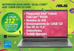 Lojas Cem Notebook asus intel® dual core™ 4gb 128gb ssd x515ka oferta