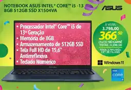Lojas Cem Notebook asus intel® core™ i5 -13 8gb 512gb ssd x1504va oferta