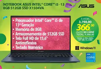 Notebook asus intel® core™ i5 -13 8gb 512gb ssd x1504va