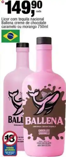 Frangolândia Licor com tequila nacional Ballena creme de chocolate caramelo ou morango oferta