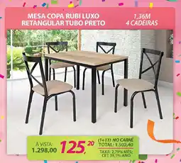 Lojas Cem Mesa copa rubi luxo retangular tubo preto oferta