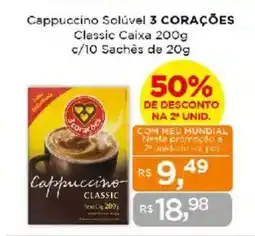Supermercados Mundial Cappuccino Solúvel 3 CORAÇÕES oferta