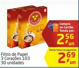 Tenda Atacado Filtro de papel 3 corações 103 30 unidades oferta