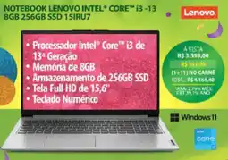 Lojas Cem Notebook lenovo intel® core™ i3-13 8gb 256gb ssd 15iru7 oferta