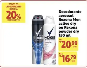 Desodorante aerossol Rexona Men active dry ou Rexona powder dry