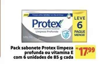 Pack sabonete Protex limpeza profunda ou vitamina E com 6 unidades