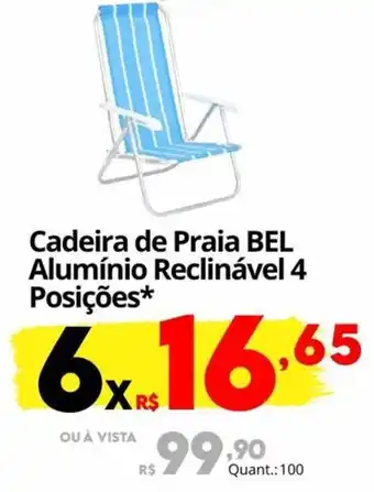 Cadeira de Praia BEL Alumínio Reclinável 4 Posições