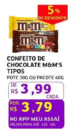 Assaí Atacadista Confeito de chocolate m&m's tipos oferta