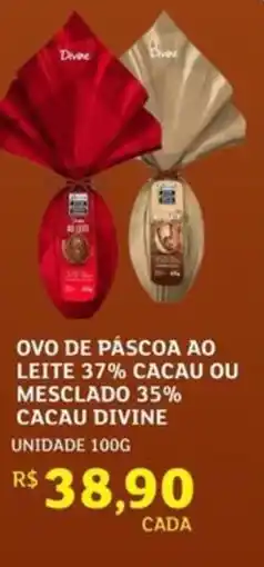 Assaí Atacadista Ovo de páscoa ao leite 37% cacau ou mesclado 35% cacau divine unidade oferta