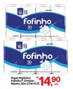 Fort Atacadista Papel Higiênico Fofinho F. Simples Neutro 30m oferta