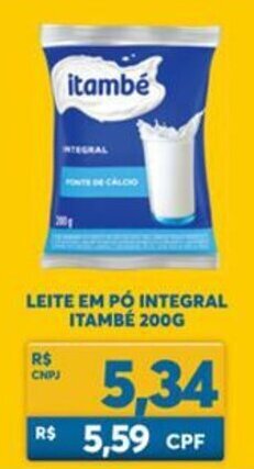 Atacadão Centro Sul Leite em po Integral Itambe 200g oferta