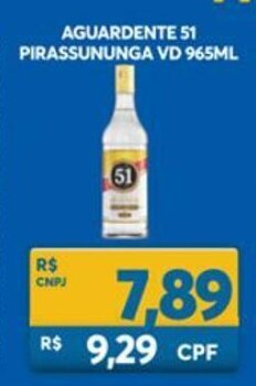 Atacadão Centro Sul Aguardente 51 Pirassununga VD 965ml oferta