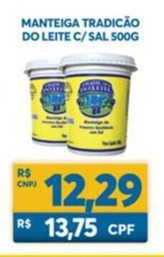 Atacadão Centro Sul Manteiga Tradicao do Leite com Sal 500g oferta