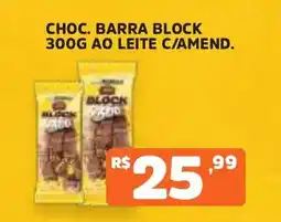 Supermercados Pague Menos Choc. barra block ao leite c/amend. oferta