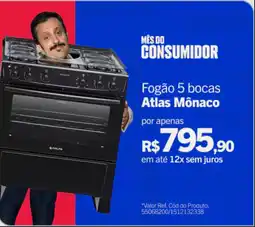 Casas Bahia Fogão 5 bocas Atlas Mônaco oferta
