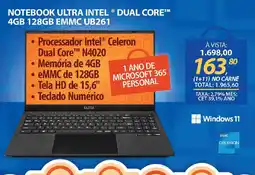 Lojas Cem Notebook ultra intel® dual core™m 4gb 128gb emmc ub261 oferta