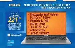Lojas Cem Asus notebook asus intel® dual core™m 4gb 128gb ssd x515ka oferta