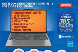 Lojas Cem Notebook lenovo intel® core™ i5-13 8gb 512gb ssd 15irh10 oferta