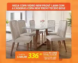 Lojas Cem Mesa copa vidro new proví 1,80m com 6 cadeiras copa new proví tecido bege oferta