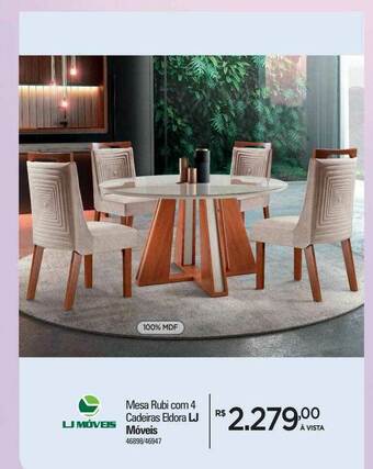 Zenir Mesa Rubi Com 4 Cadeiras Eldora Lj Móveis oferta