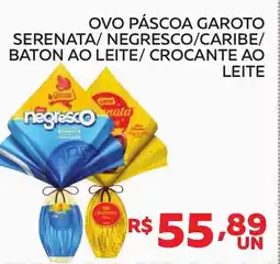 Lider Atacadista Ovo páscoa garoto serenata/negresco/caribe/ baton ao leite/ crocante ao leite oferta