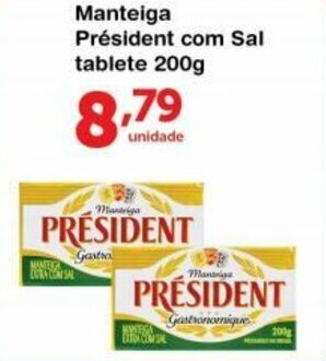 Roldão Manteiga President com Sal Tablete 200g oferta