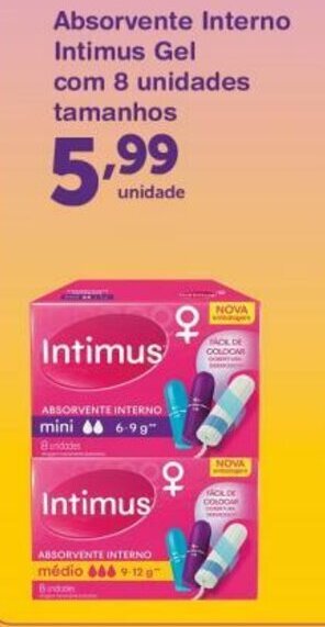 Roldão Absorvente Interno Intimus Gel com 8 unidades tamanhos oferta