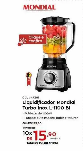 Ibyte Liquidificador Mondial Turbo Inox L-1100 Bl oferta
