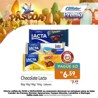 Supermercados Condor Chocolate Lacta oferta