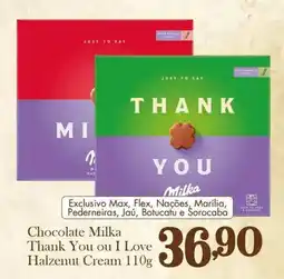 Confiança Supermercados Chocolate Milka Thank You ou I Love Halzenut Cream oferta
