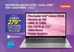 Lojas Cem Notebook lenovo intel dual coret 4gb 128gb emmc 15ijl7 oferta