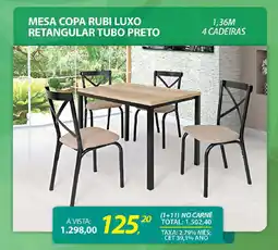 Lojas Cem Mesa copa rubi luxo retangular tubo preto oferta