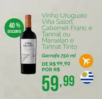 Oba Hortifruti Vinho Uruguaio Viña Salort Cabernet Franc E Tannat O Marselan E Tannat Tinto 40% Desconto oferta
