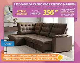 Lojas Cem Estofado de canto vegas tecido marrom oferta