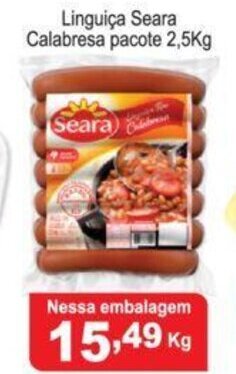 Calvo Atacadista Linguica Seara Calabresa pacote 2.5kg oferta
