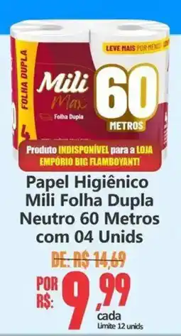 Big Supermercados Papel Higiênico Mili Folha Dupla Neutro 60 Metros com 04 Unids oferta