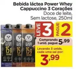 Carrefour Bebida láctea Power Whey Cappuccino 3 Corações Doce de leite, Sem lactose, oferta