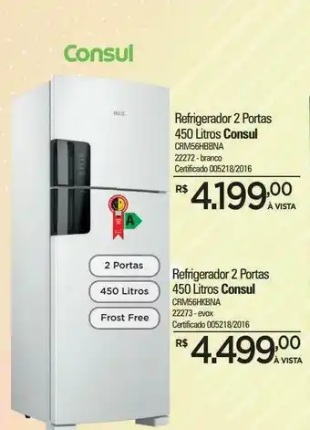 Zenir Refrigerador 2 Portas 450 Litros Consul Crm56hbbna 2272 Branco Refrigerador 2 Portas 450 Litros Consul Crm56hkbna 22273 Evox oferta