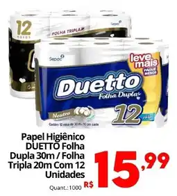 Althoff Supermercados Papel Higiênico DUETTO Folha Dupla 30m/Folha Tripla 20m oferta