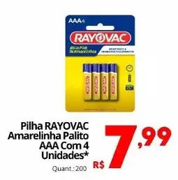 Althoff Supermercados Pilha RAYOVAC Amarelinha Palito AAA Com 4 Unidades oferta