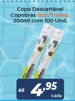 Copo Descartável Copobras Bco. Transp. Com 100 Und.