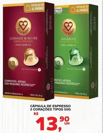 Cápsula de espresso 3 corações tipos