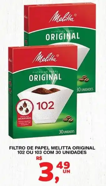 Filtro de papel melitta original 102 ou 103 com 30 unidades