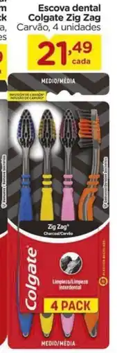 Carrefour Escova dental Colgate Zig Zag Carvão, 4 unidades oferta