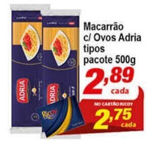 Ricoy Supermercados Macarrao c/ ovos Adria tipos pacote 500g oferta