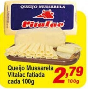 Ricoy Supermercados Queijo Mussarela Vitalac fatiada cada 100g oferta