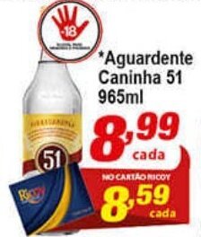 Ricoy Supermercados Aguardente Caninha 51 965ml oferta